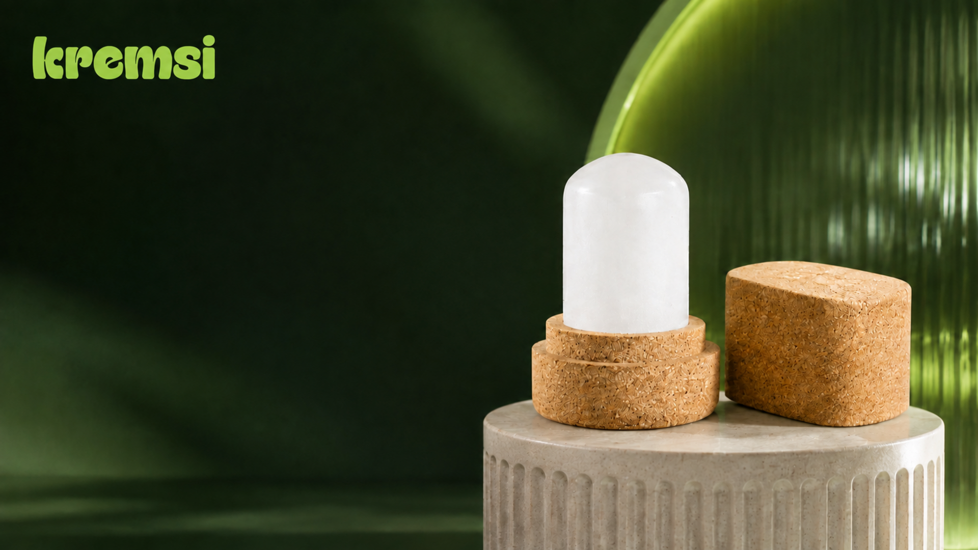kremsi doğal mineral deodorant, doğal mantar taban ve kapak